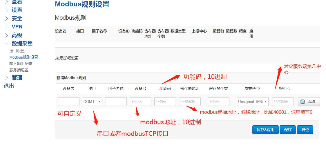 modbus規(guī)則設置