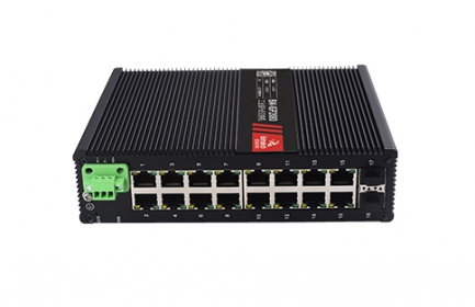 佰馬管理型 2 光 16 電千兆工業(yè)交換機，支持WEB管理，SNMP、VLAN等，支持環(huán)形拓撲、星型拓撲、總線拓撲等組網(wǎng)，廣泛應(yīng)用于智能交通、智慧樓宇、智慧工廠、智慧園區(qū)、智慧城市等領(lǐng)域。